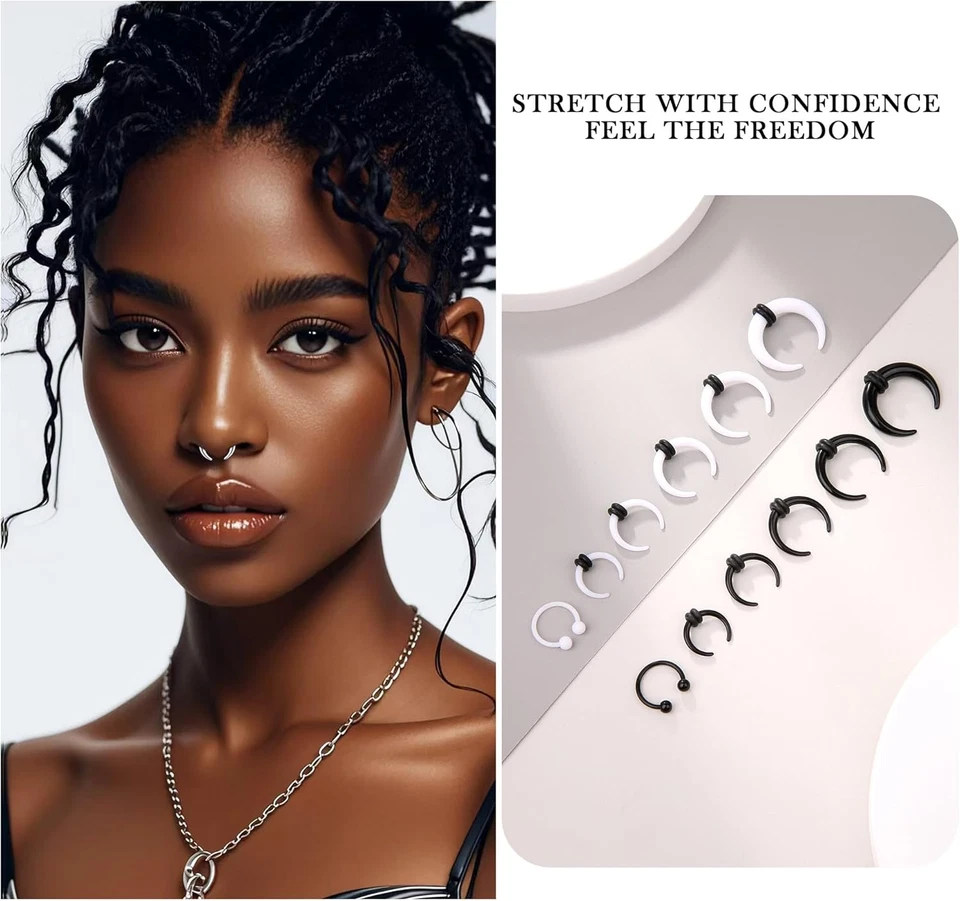 Kit de estiramiento de conos de pinza de tabique acrílico acero inoxidable piercing de tabique judío Foto 3 de 4