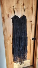 Lulus Medium BLACK Lace Dress High Low Hem Spaghetti Straps