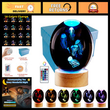 Lifelike 3D Jellyfish LED Night Light, 16 Color Changing, Dimmable Desk Lamp