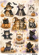 Kitten Capers Halloween A4 Decoupage Rice Pap...