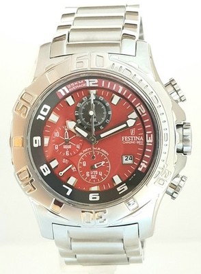 RAR !! FESTINA F16177,TOUR CHRONO ALARM,HERREN 1/20,DATE,STEEL,44MM, WIE NEU