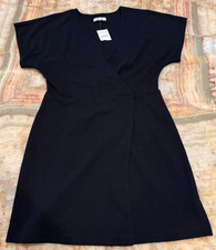Madewell Womens Cross Front Mini Dress Black Flutter Sleeve Career Minimalist L