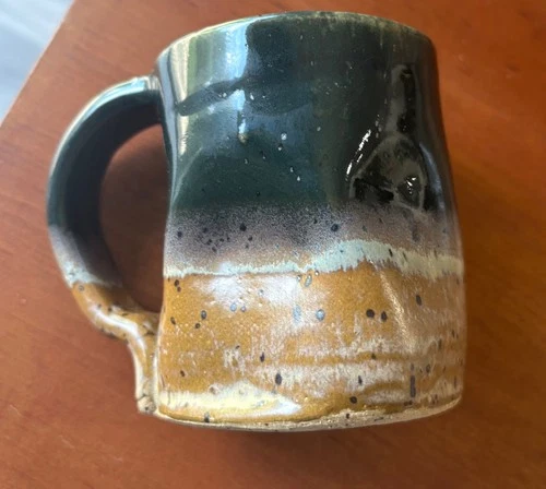 Handmade Studio Art Pottery Mug Glazed Brown Green Blue Signed A Brush '17