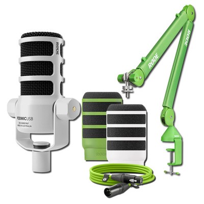 Rode PodMic USB Dynamic Broadcast Microphone (White) with PSA1+ Microphone Boom