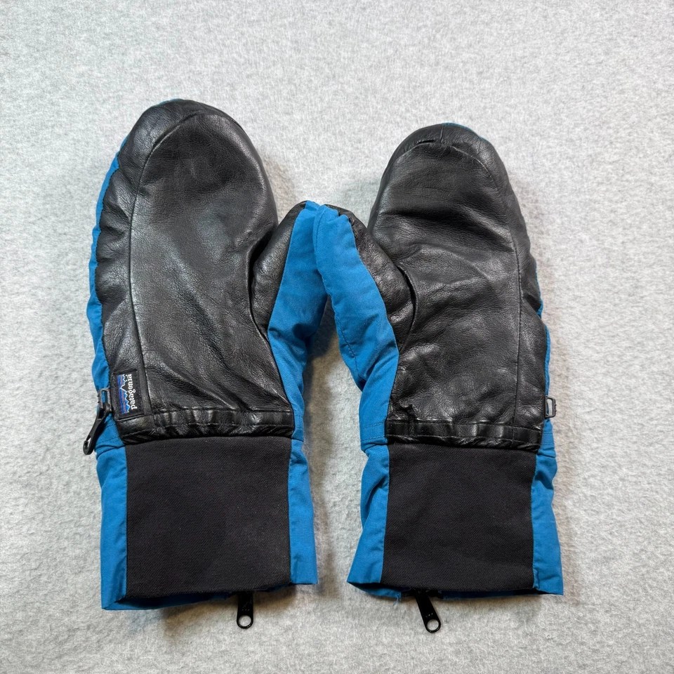 VTG Patagonia Mens L Waterproof Mittens Fleece Lined Blue Black Zip Cuff Skiing - Image 3 of 4