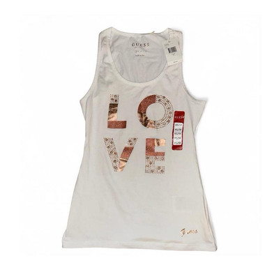 GUESS Women's White Love Rhinestone Graphic Scoop Neck Jersey Tank Top XS