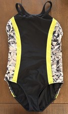 Athleta Maldives Black/Green One Piece Swimsuit SMALL Excellent pre-owned cond