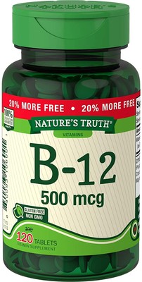Nature's Truth Vitamin B-12 Supplement Tablets Gluten Free NON-GMO 500mcg 120 Ct
