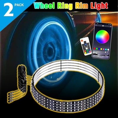 8X 17.5'' RGB LED Wheel Ring Lights Kit w/APP&Remote Control For Truck/Car/ATV