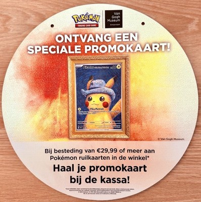 Pikachu with Grey Felt Hat Van Gogh Museum Store Display Ad Round Sign Near Mint