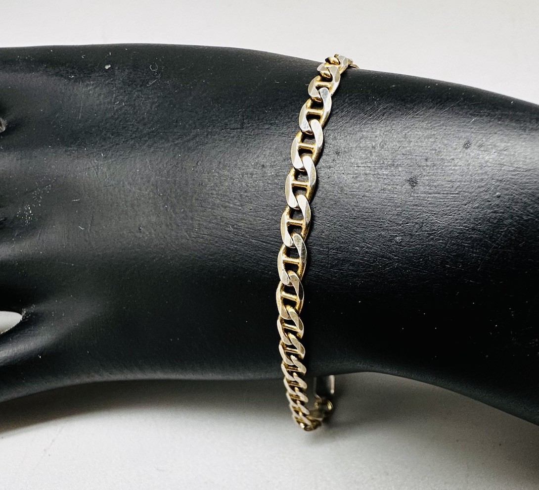 Sterling Silver 925 Italy Vermeil 4mm Mariner Link Chain Bracelet 7 Inch