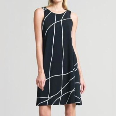 Clara Sunwoo Black & White Lines Sleeveless Swing Dress Size Medium