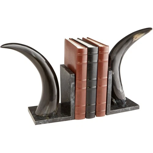 Cyan Design 08013 Horn Rimmed 8 X 7 inch Bone And Black Bookends - Picture 1 of 5