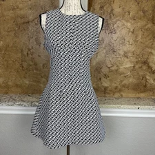 Sans Souci Dress Small Sleeveless Black White Geo Print A-Line Career Casual