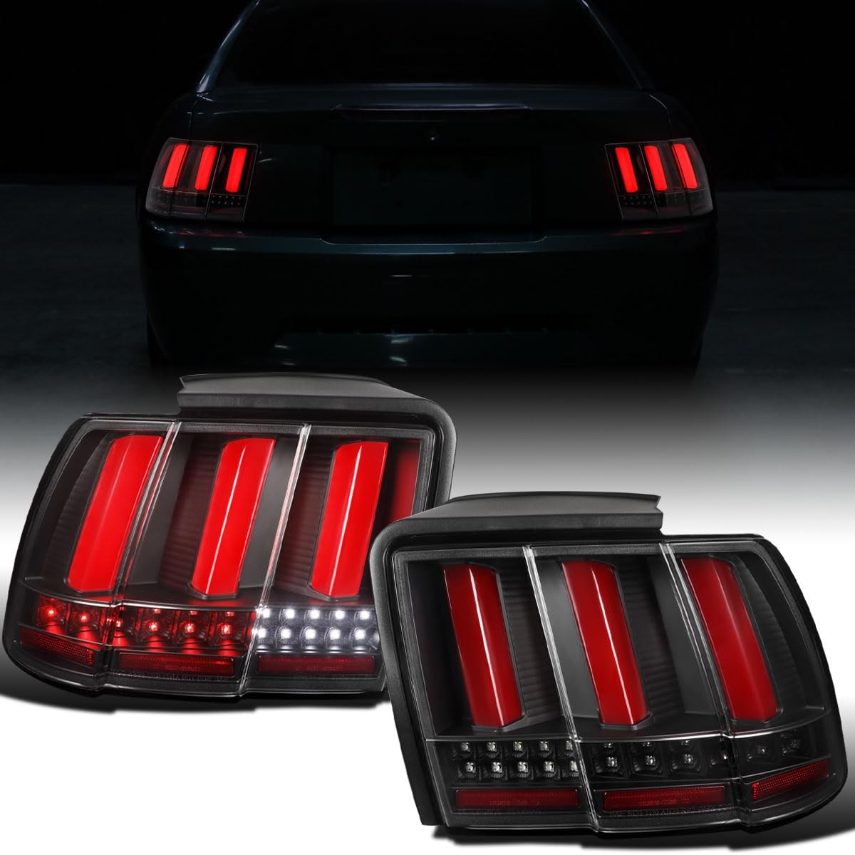 for 1999 2004 Ford Mustang US Spec LED Sequential Turn Signals Tail Lights Black