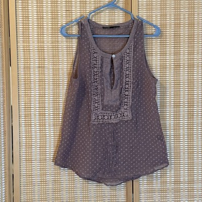 Love Stitch Womens L Lavender Crochet Tank Top Sheer Bohemian Whimsical Office