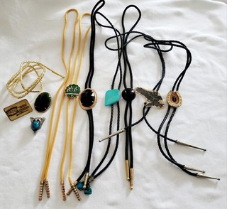 Lot of 11 Vintage Bolo Ties Unisex Black Gold Turquoise Cloisonne Jade