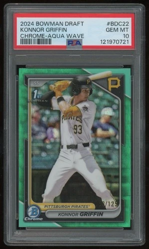 KONNOR GRIFFIN 2024 BOWMAN DRAFT CHROME AQUA WAVE REFRACTOR #BDC-22 /125 PSA 10