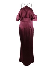 Adrianna Papell Women's Satin Halter-Neck Cold-Shoulder Gown