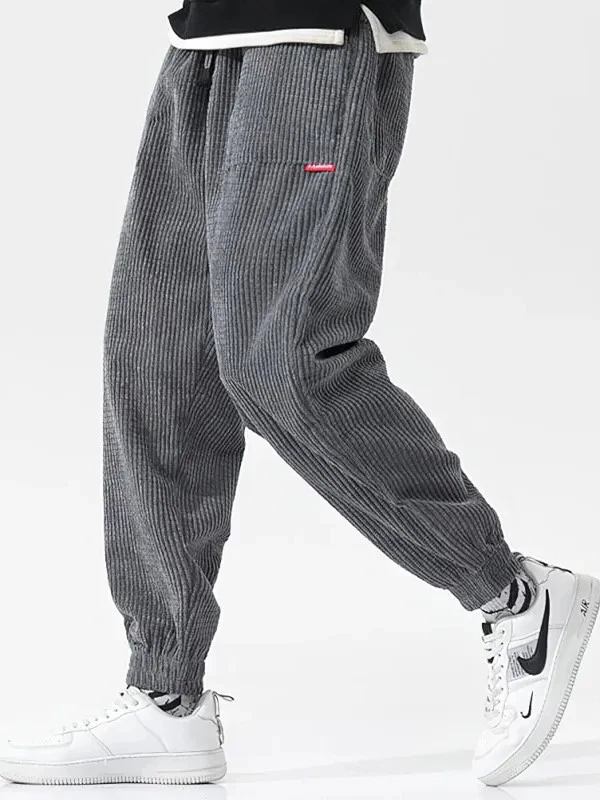 Men Corduroy Jogger Pants Loose Fit Sweatpants Winter Fleece Harem Trousers
