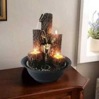 Indoor Resin Tabletop Water Fountain 3-Tier Cascading w/ Candle Holder Decor