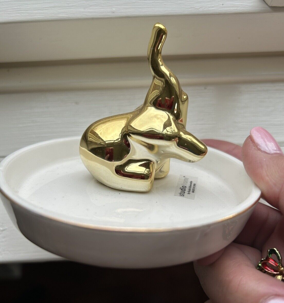 Elephant Jewelry Ring Holder Trinket Tray White Ceramic 4