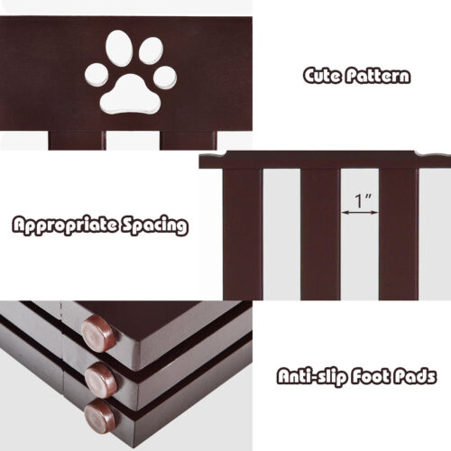 Costway Cancello per Cani 24" Pieghevole in Legno Autoportante con Cerniera Espresso - Foto 6 di 7
