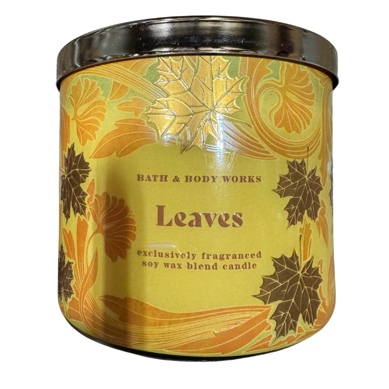 (Paquete de 2) Hojas de baño y cuerpo 3 mechas vela perfumada tapa decorativa de otoño Foto 2 de 4