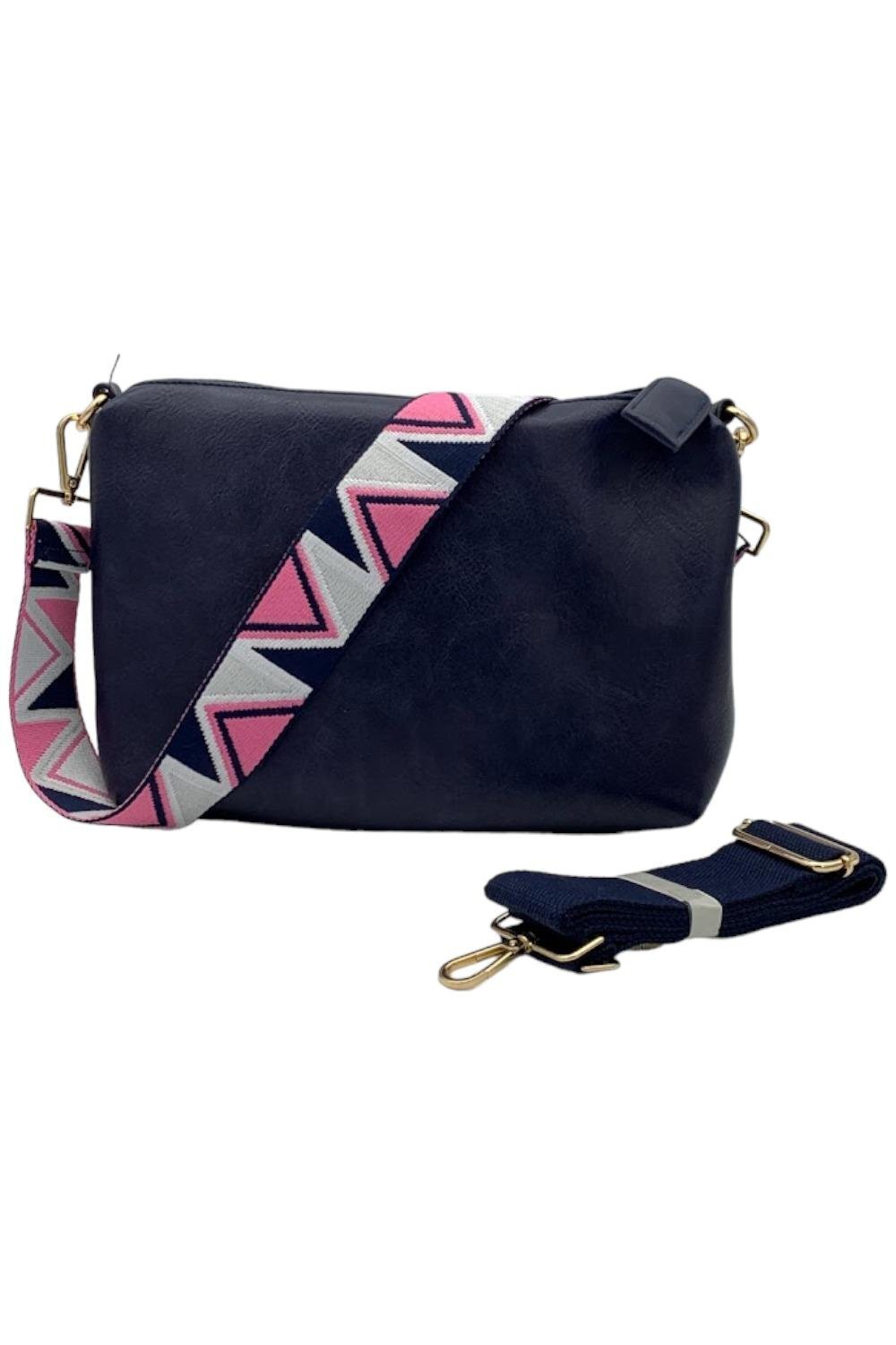 Сумка через плечо из искусственной кожи с застежкой на молнию и 2 ремешками темно-синего цвета 8590₽