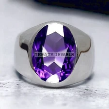 Amethyst Oval Cut Gemstone With 925 Sterling Silver Ring For Men's #117 *