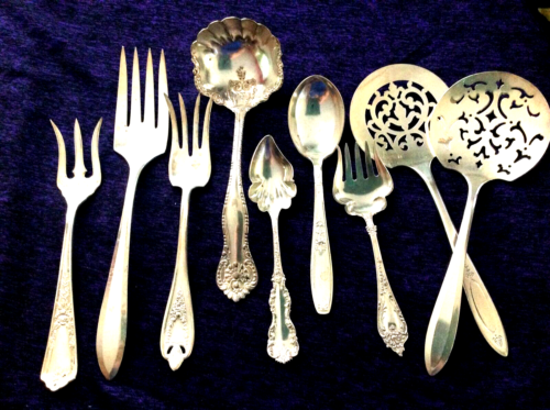 Mixed lot of 9  Rogers Plate Silverplate Server Silver Ware Unique Many Patterns - Afbeelding 1 van 14