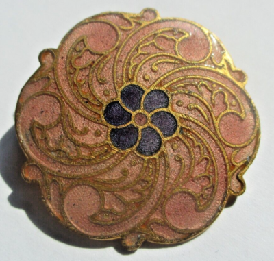 Broche Ronde Vintage En émail Cloisonné Pastel – Couleur Or – Bijou Ancien Sans Marque N°5483