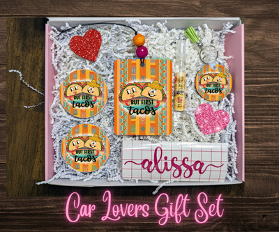 Funny Car Lovers Gift Set But First Tacos Themed Accessories Gift Box Cute Gift
