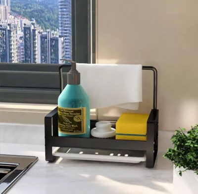 Küche Spüle Caddy Organizer Edelstahl Schwamm, Bürste und Seifenhalter