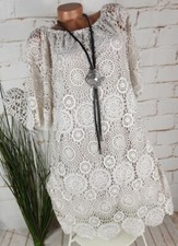 NEU ITALY BOHO VINTAGE HÄCKEL TUNIKA  KLEID AUS HÄCKELSPITZE CREME 36-40