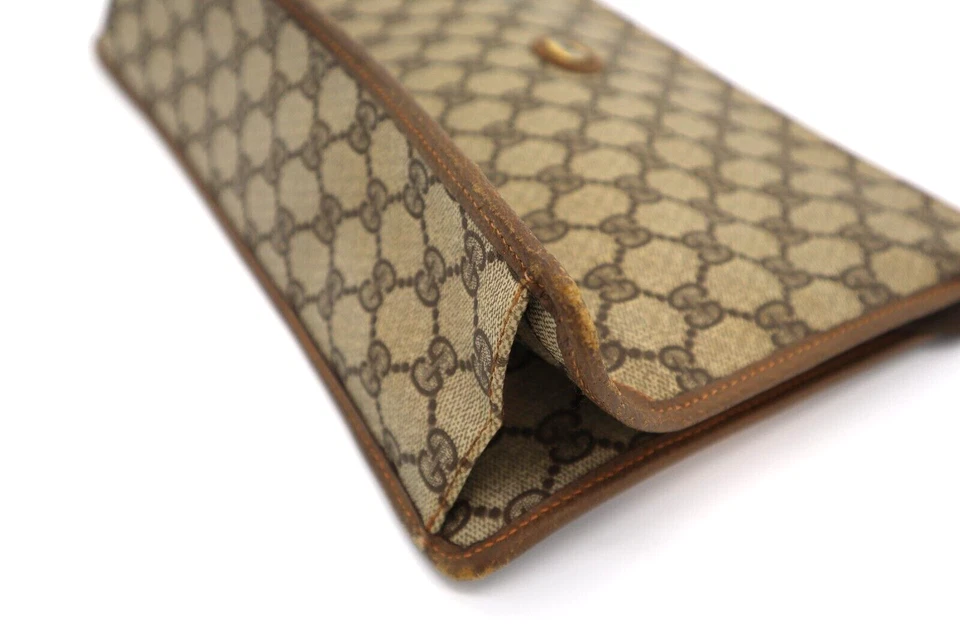 Auténtico bolso clutch vintage GUCCI segundo bolso GG PVC beige cuero marrón Foto 3 de 4