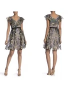 Donna Morgan Floral Embroidered Overlay Tulle V-Neck A-Line Dress Size 6