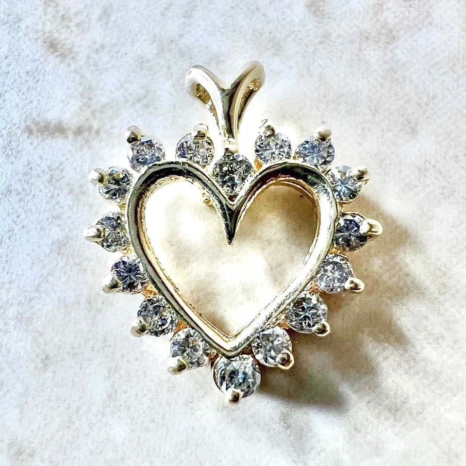 Collar colgante corazón diamante 14K 0,33 CTTW - Collar corazón oro amarillo 14K Foto 4 de 4