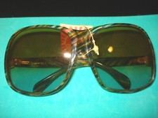 Vintage Large Blue Yellow Striped Plastic Lens Sunglasses 1980's Never Worn