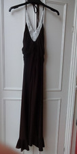 IMAGINATION BROWN EVENING DRESS V NECK TIE BACK SILVER THREAD/SEQUINS SIZE M