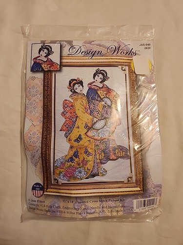 Design Works Geisha Pair Counted Cross Stitch Picture Kit #2430 NEW 12"x 18" - Picture 2 of 4