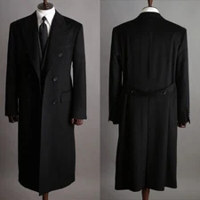 Mens Long Overcoat Black Wool Blend Coat Winter Business Outwear Double Breasted