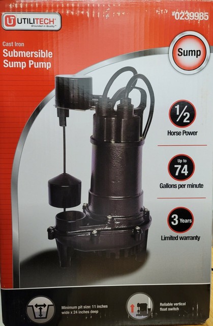 Utilitech 1 2 Hp Cast Iron Submersible 0239985 Sump Pump 74gpm For Sale Online Ebay
