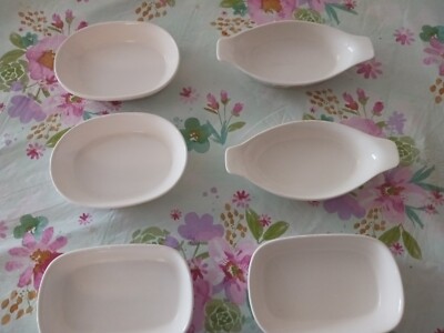 VINTAGE 6 NORTHLAND JAPAN Floral BAKING DISHES,  WHITE OVAL