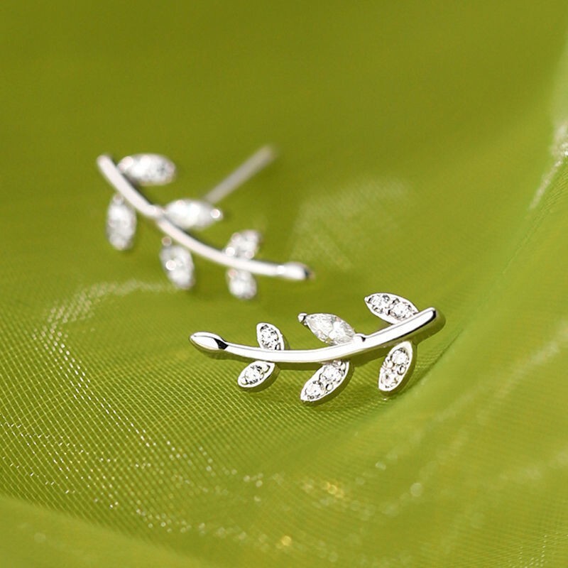 Sterling Silver Leaf Stud Earrings for Women Minimalist Simple Design-image