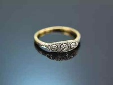 Art Deco Style Round Lab Created Diamond Three-Stone 14k Yellow Gold FN Ring