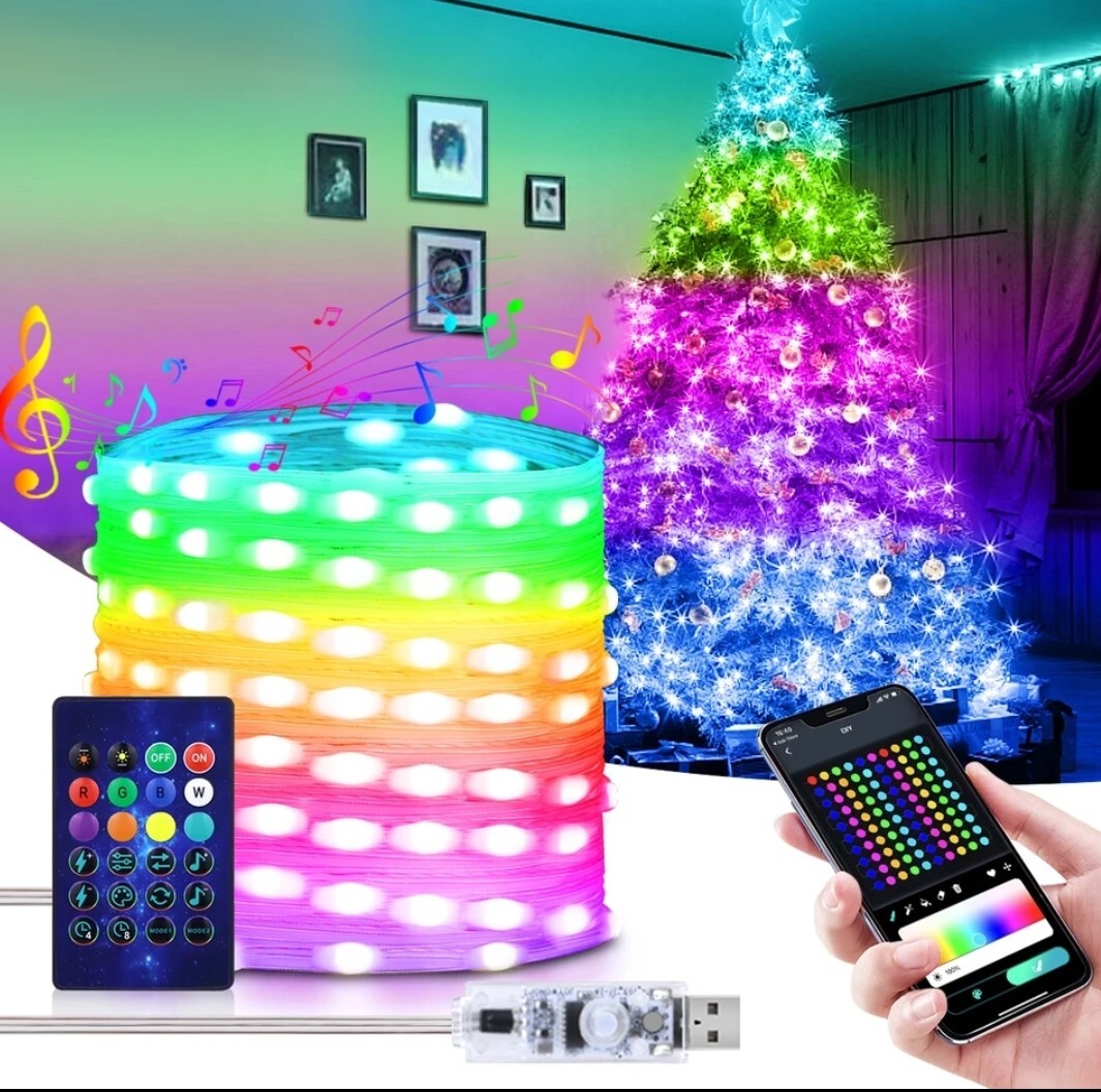 Guirlande LED 10m Bluetooth avec synchronisation musicale pour ambiance festive