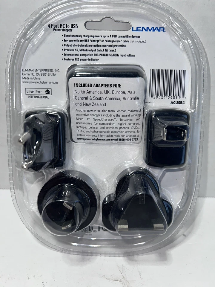 Lenmar Internationally Capable 4 Adapters Charges 4 Devices AC to USB NIB - Image 4 of 4