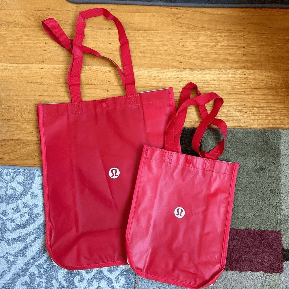 Bundle 2 Lululemon Holiday Reusable Shopping Gift Bag Totes Red and White Bundle 2 Lululemon Holiday Reusable Shopping Gift Bag Totes Red and White