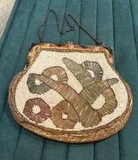 Antique French Beaded 1930s-40s Evening Bag Clutch Painted Metal Frame